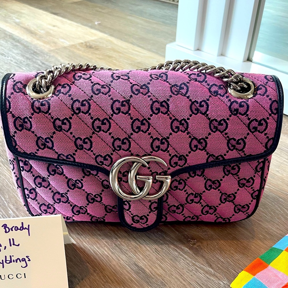 Gucci multicolor collection flap bag, pink monogram